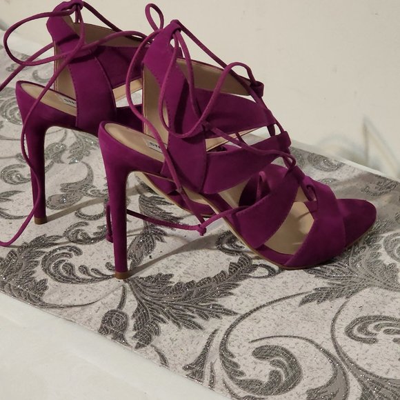 Steve Madden Sandalia Purple Nubuck Leather Lace-Up Heels - Picture 3 of 8